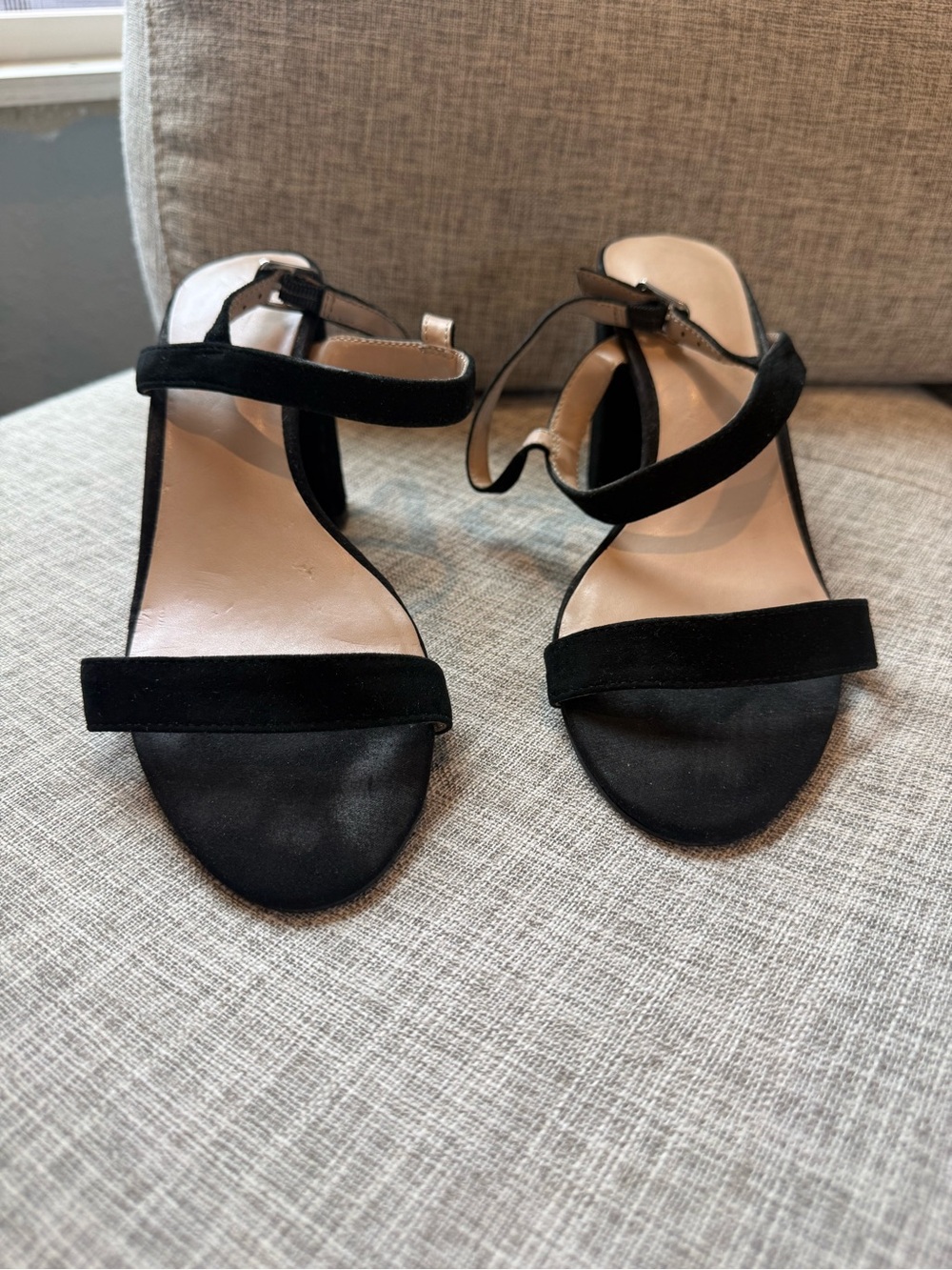 Black Suede-Like Ankle-Strap Sandals with Minimalist Toe Band